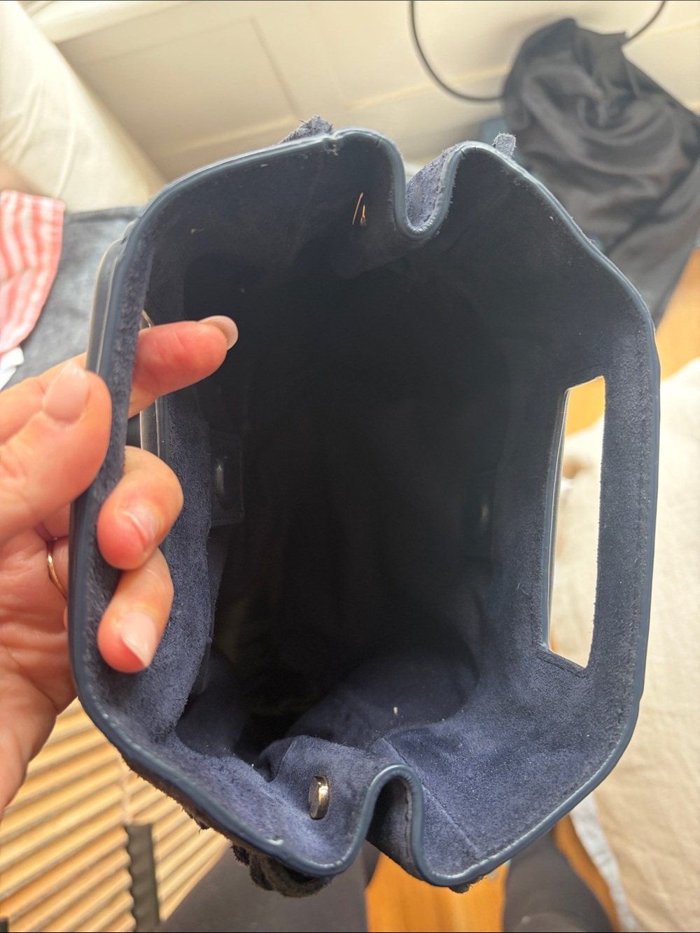 Maje Navy Suede Fringe Shoulder Bag - Picture 3 of 3